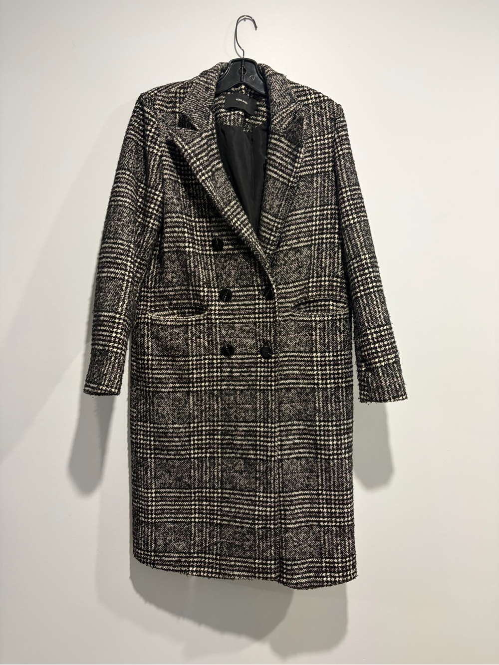 Vero Moda Black & White Plaid Double-Breasted Pea Coat